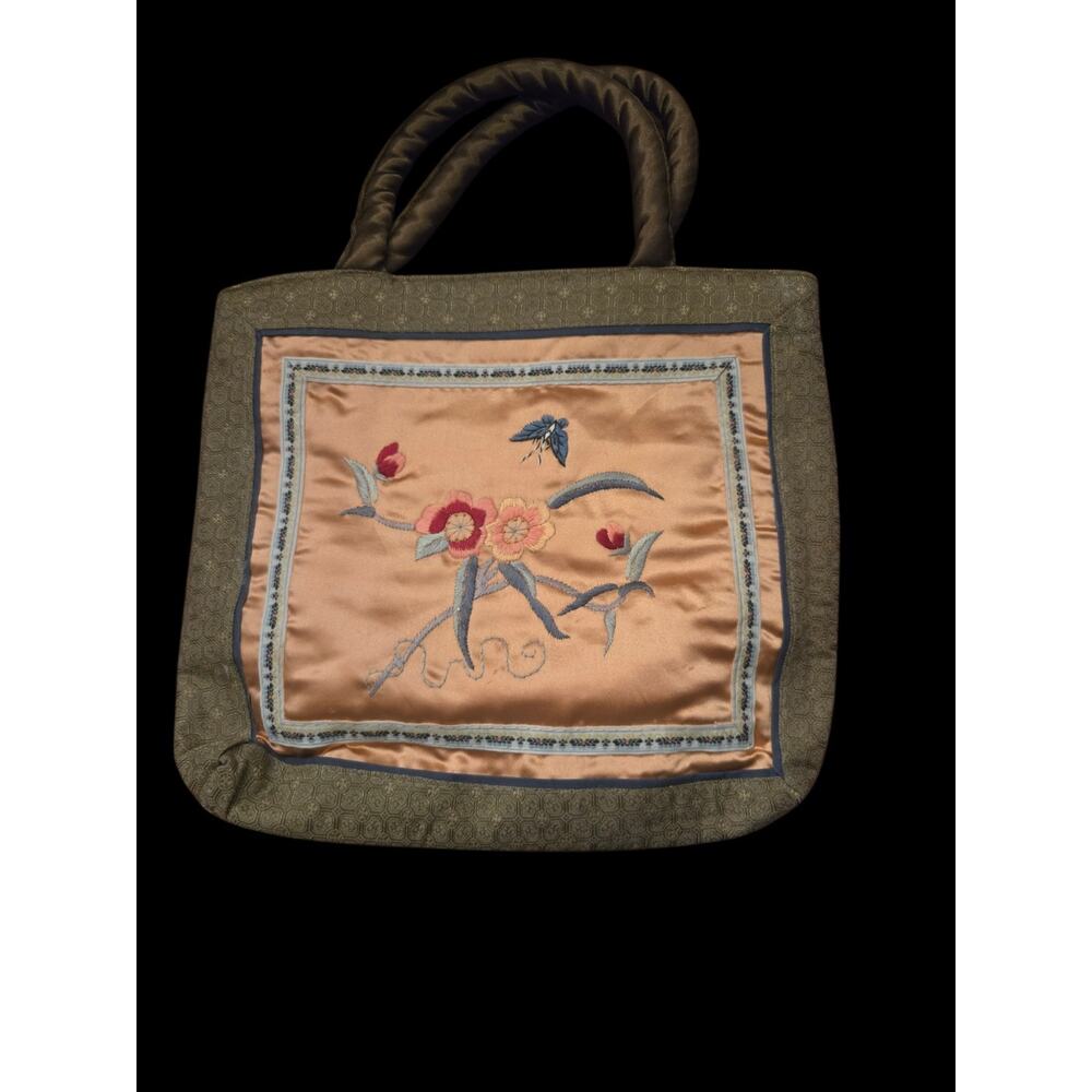 Vintage Chinese Hand-Embroidered Silk Satin Handbag - Floral & Butterfly